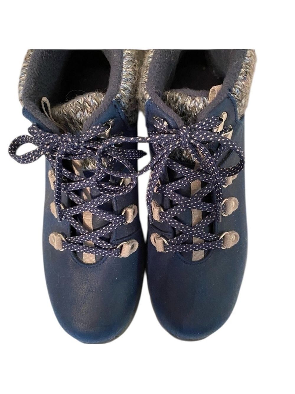 Skechers Synergy Sweater Collar Hiker Boots Navy Size 7.5 Knit Trim NWOT Vintage - Picture 7 of 16